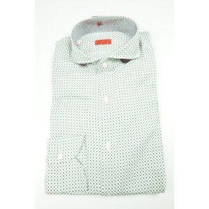 Isaia Brown Gray White Geometric Long Sleeve Cotton Dress Shirt 15.5/39 NEW